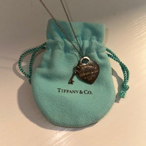 Tiffany and Co. Heart and Key Silver Pendant Necklace